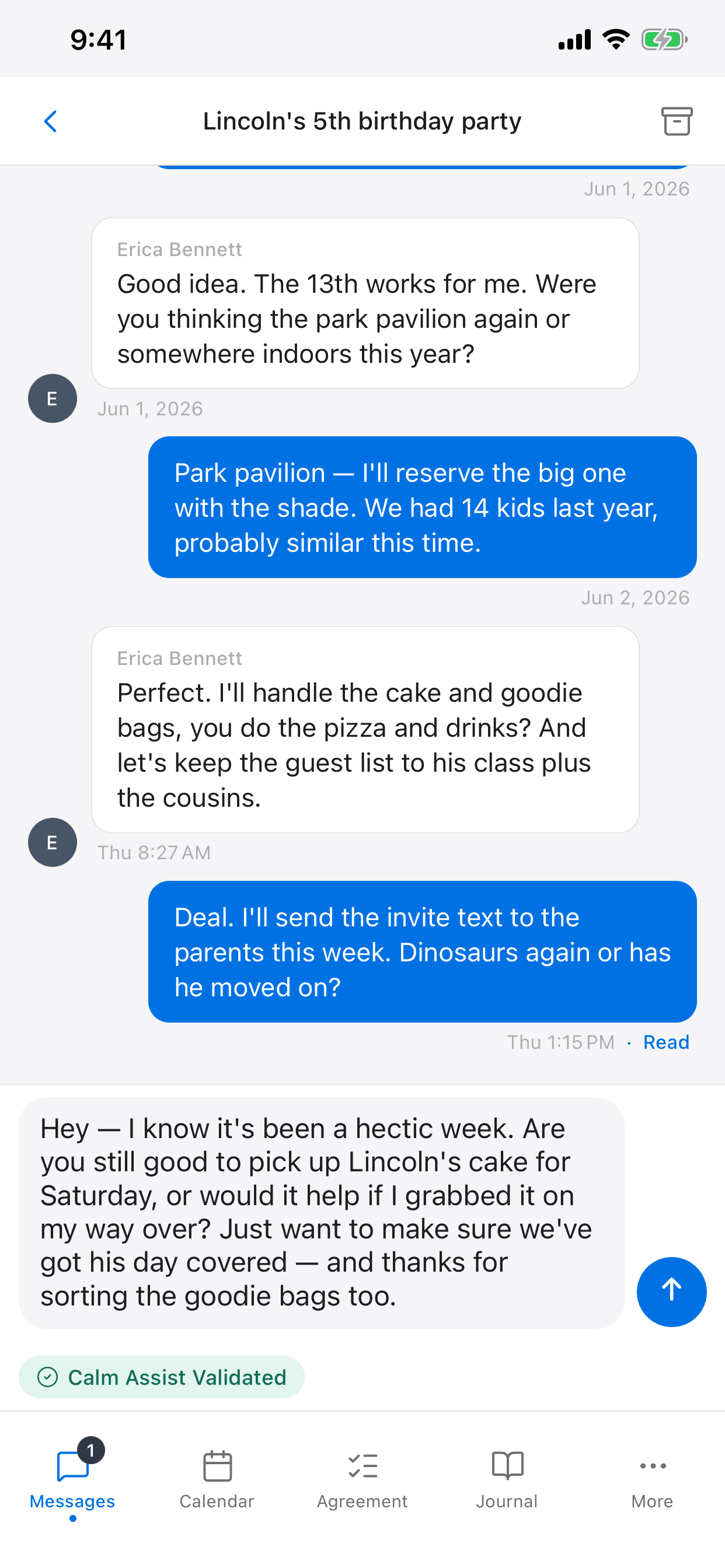 A calmer rewrite of the same message after the Calm Assist nudge.